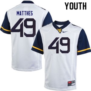 Youth West Virginia Mountaineers NCAA #49 Evan Matthes White Authentic Nike Stitched College Football Jersey SV15O43JX